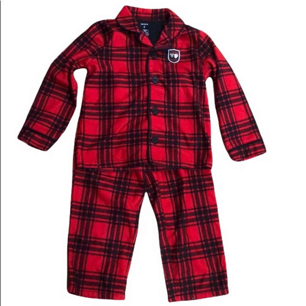 Carter’s Red & Black Plaid Santa’s Helper‎ Flannel Pajamas PJ Set Size 4